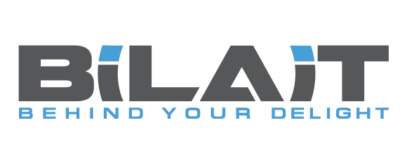 Logo for Bilait, text in black on a white background and with a blue ice cream