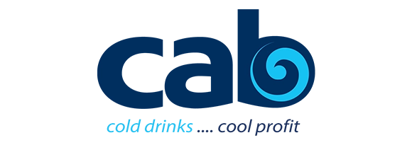 Logo for CAB, text in blue on a white background